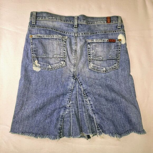 Y2K 7 for All Mankind Womens Jean Skirt Size 29 Button Fly Denim Pleated Raw Hem - Picture 2 of 16